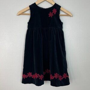 Hanna Andersson Dress 100 Black Velvet Red Holiday Sleeveless Girls